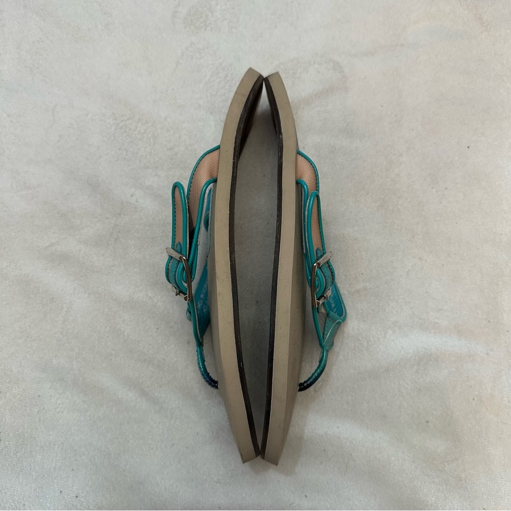 Burberry Turquoise Thong Sandals Nova Check Leather Buckle Flip Flops - Picture 7 of 7